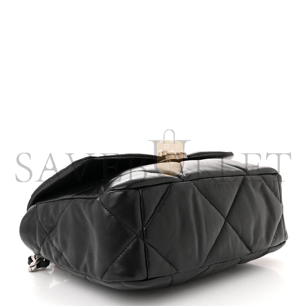 Ch*el lambskin quilted Ch*el 19 flap black as1160 (26*16*9cm)